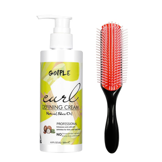 Curl Defining Cream - Curling Perfection for Wavy Hair, Anti-Frizz Hair Smoothing Cream to Define All Natural Curl Types and Textures with 9 Row Brush