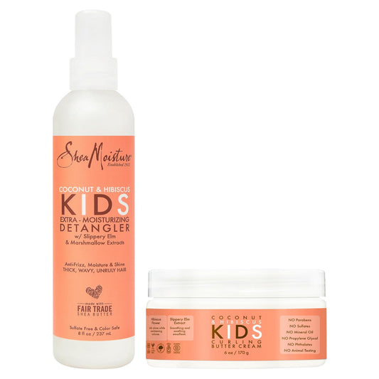 SheaMoisture Kids Curly Hair Care Set Coconut & Hibiscus Curling Butter Cream + Extra-Moisturizing Detangler Spray for Kids with Wavy, Thick & Frizzy Hair (2 Piece Set)