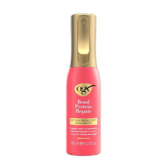 OGX Repair & Protect Bond Protein Repair 450¡F Heat Protect Spray, Thermal Protection Spray for Targeted Damage Repair & Protection from Heat Damage, 6.5 fl. oz