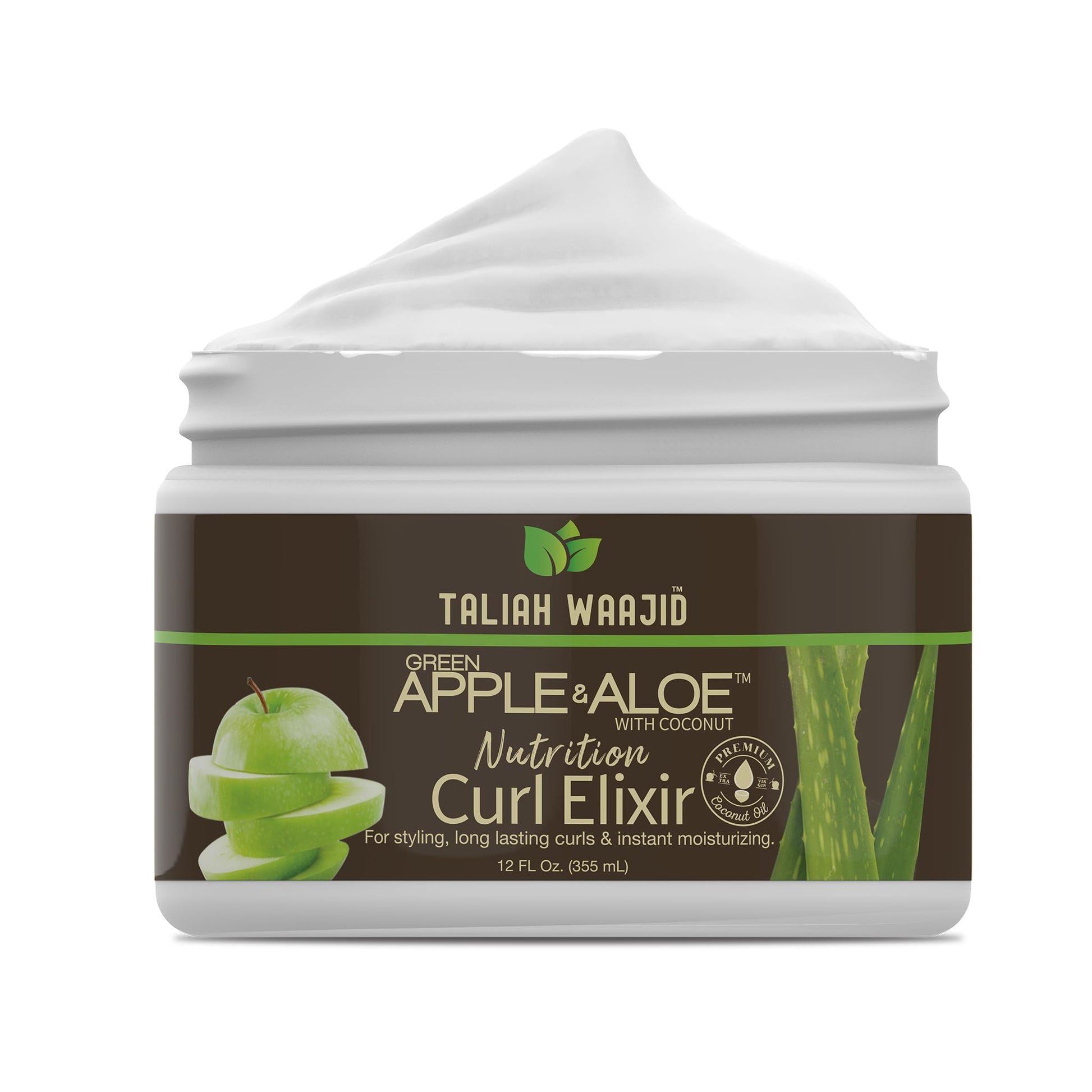 Taliah Waajid Green Apple & Aloe Nutrition Curl Elixir 12oz Curl Defining Leave-In Conditioner for Natural Hair, Moisturizes, Strengthens, Reduces Frizz, Enhances Shine
