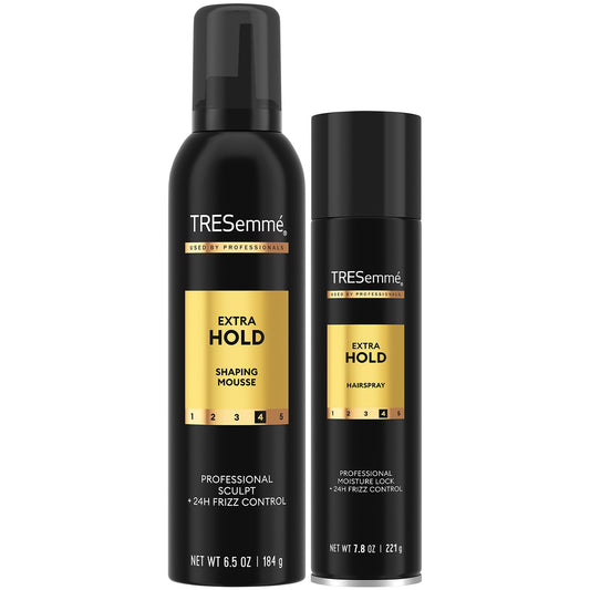 TRESEMME Extra Hold Hairspray & Shaping Mousse Bundle 24H Touchable Hold & Volume + Frizz Control