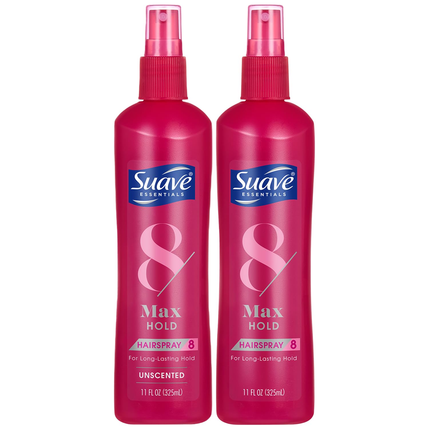 SUAVE+ Hairspray Max Hold Variety 2-Pack, Unscented & Scented Formulas Non-Aerosol Hairspray, 11 Oz Ea
