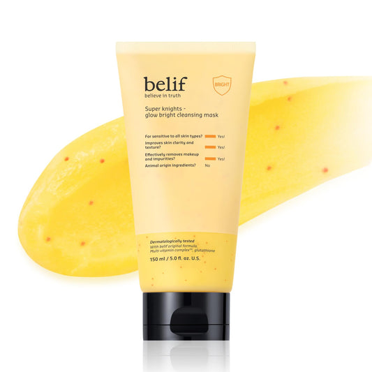 BELIF Super Knights Glow Radiance Cleansing Mask, Korean Skincare with Multi-Vitamin Complex & Glutathione Radiance & Even Skin Tone (150 ml / 5.0 fl. oz.)