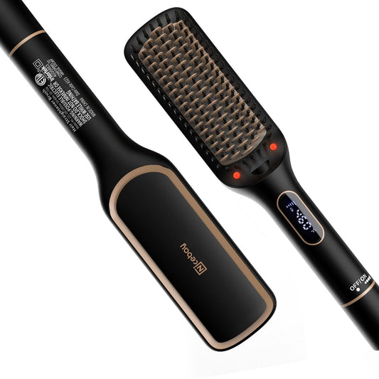 Nicebay Straightener Brush, Rotatable Temperature Adjustment Hair Straightening Brush, Auto-Off & Led Display Hair Straightener Comb for Women