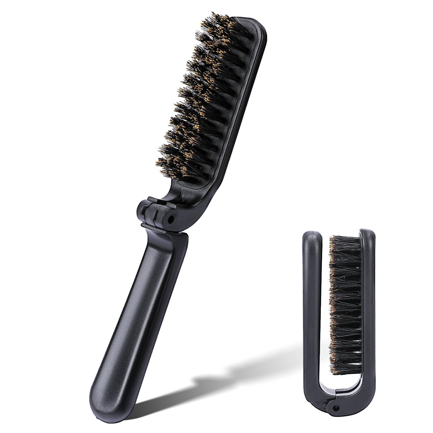 Mozeat Lens Folding Boar Bristles Brush, Collapsable Pocket Hair Brush with Natural Bristles, Anti-Static Range Hair Brush, Mini Beard Brush, Portable Hair Styling Tool for Women and Men