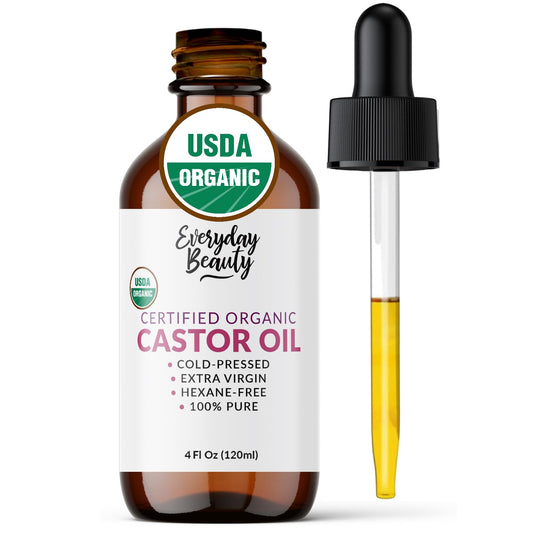 Organic Castor Oil - 100% Pure Certified USDA Organic, Cold Pressed & Hexane-Free, For Eyelashes, Eyebrows, Hair, Skin & Wellness Packs - 4 Fl Oz Glass Bottle & Dropper