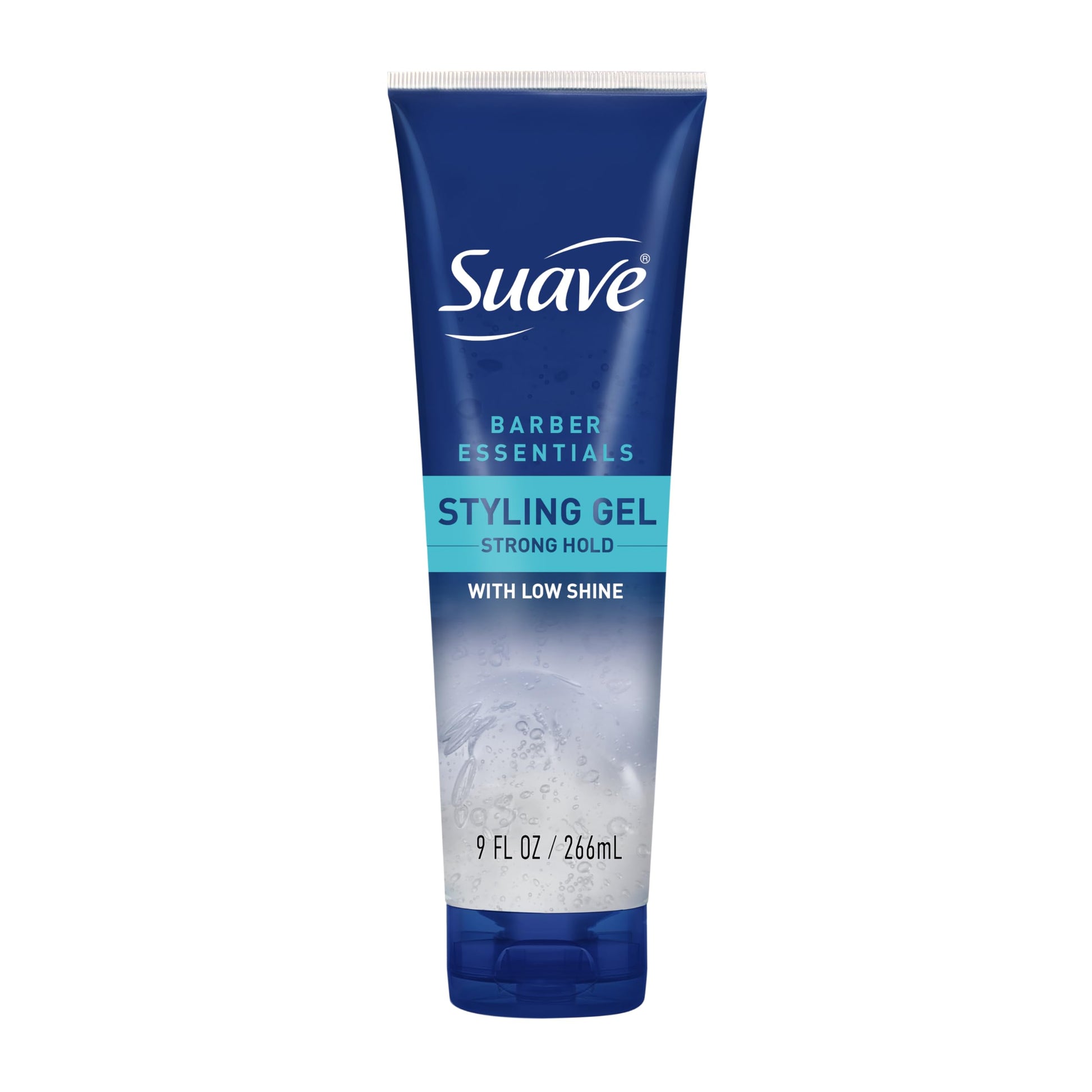 SUAVE Hair Gel For Men Barber Essentials Styling, Strong Hold and Low Shine, No Flakes, Barber-Quality Results, 9 oz