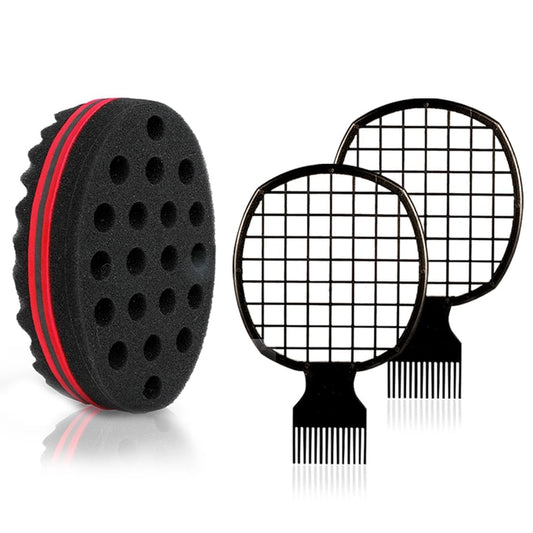 3 Pcs Afro Twist Upgrade Set: Hair Sponge Double-sided and 2 Twist Comb, Curl Sponge Hair Brush for Women Men Barber Personal Styling