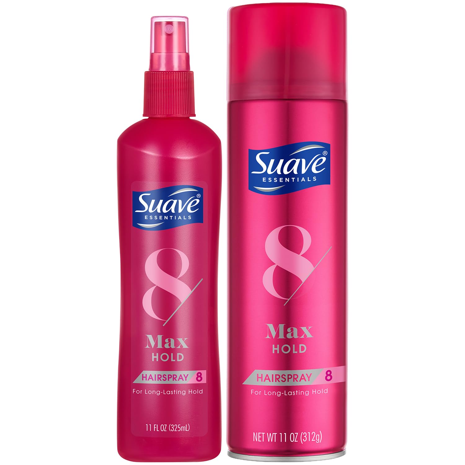 SUAVE+ Hairspray, Max Hold Bundle Unscented Hairspray + Scented Non-Aerosol Hair Spray, 11 Oz Ea (2 Piece Set)