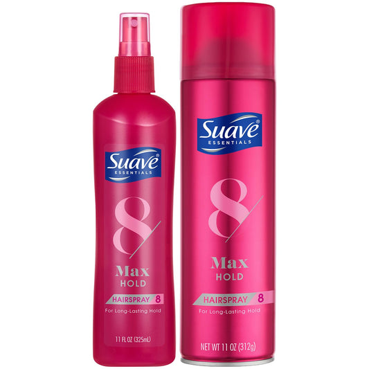 SUAVE+ Hairspray, Max Hold Bundle Unscented Hairspray + Scented Non-Aerosol Hair Spray, 11 Oz Ea (2 Piece Set)