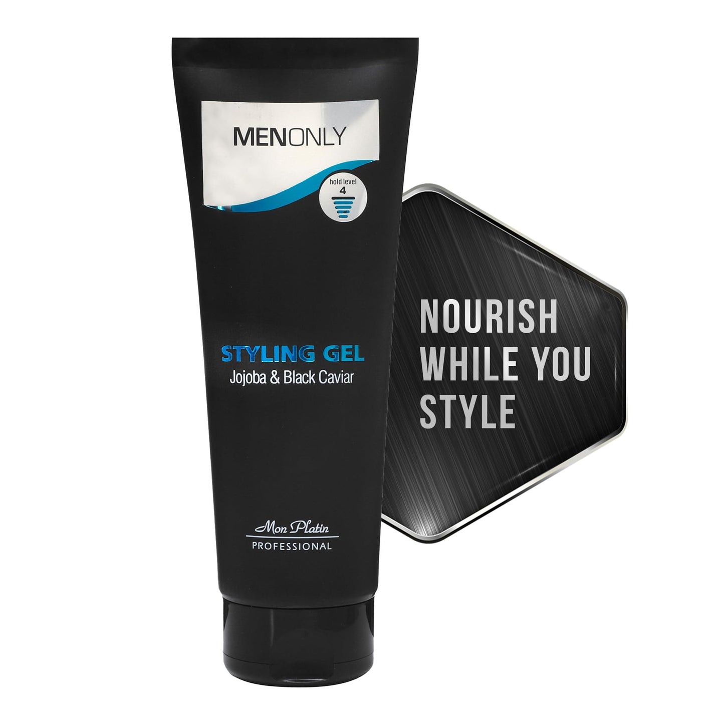 Mon Platin Men's Styling gel with Jojoba & Black caviar Men's Hair Gel with Black Caviar and Jojoba, Strong Hold, Anti-Dandruff Formula, Keeps Hair Styled, Healthy, and Shiny 250ml