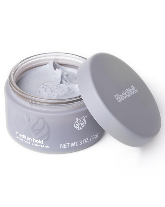 Black Wolf Hair Styling Paste for Men, Medium Hold - Water Based Hair Styling Product for All Hair Styles & Types - Barber Grade Non-Greasy & Long-Lasting Wax - Add Texture & Volume, 3 oz