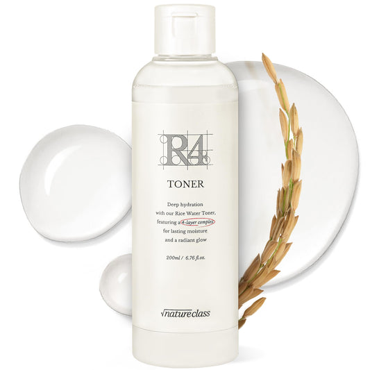NATURECLASS R4 Hydrating Rice Toner with Rice-Peptide & 4-Liposome Complex Calming & Moisturizing Glowing Toner, Lasting Hydration, Hypoallergenic Korean Skincare 6.76 fl.oz.