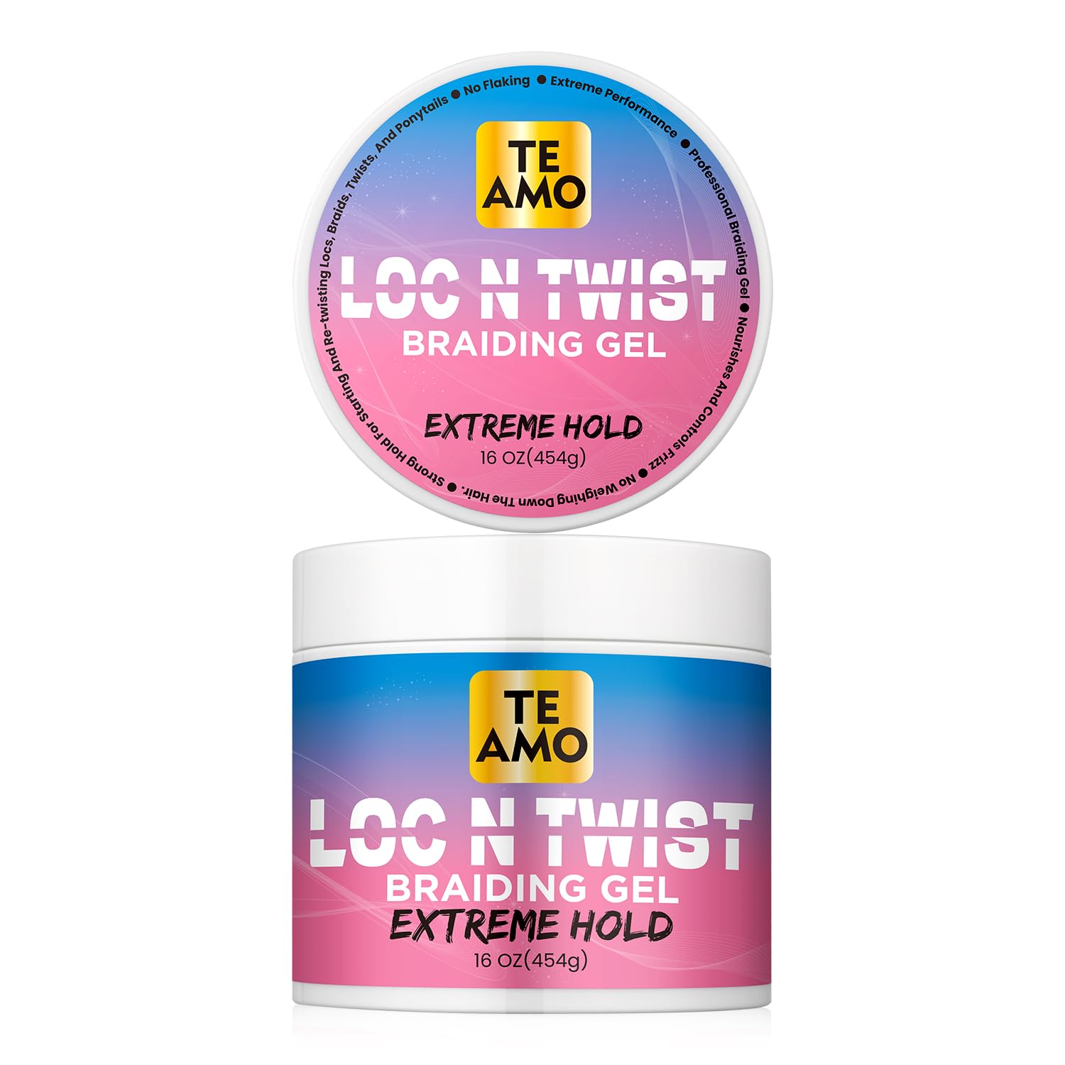 Te Amo Braiding Styling Gel 16 Fl Oz, Hold Braid, Loc, Twist Gel, Tames Frizz & Edges, aloe leaf juice, Castor oil Vitamine E, Extreme Hold, Ideal for all hair textures