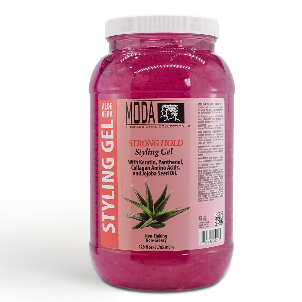 MODA - Strong Hold Styling Hair Gel - Nourishes and Repairs with Glycerin, Keratin, Panthenol, Collagen, and Vitamin E - Maximum Hold, Long-Lasting for All Hair Types - 128 Oz