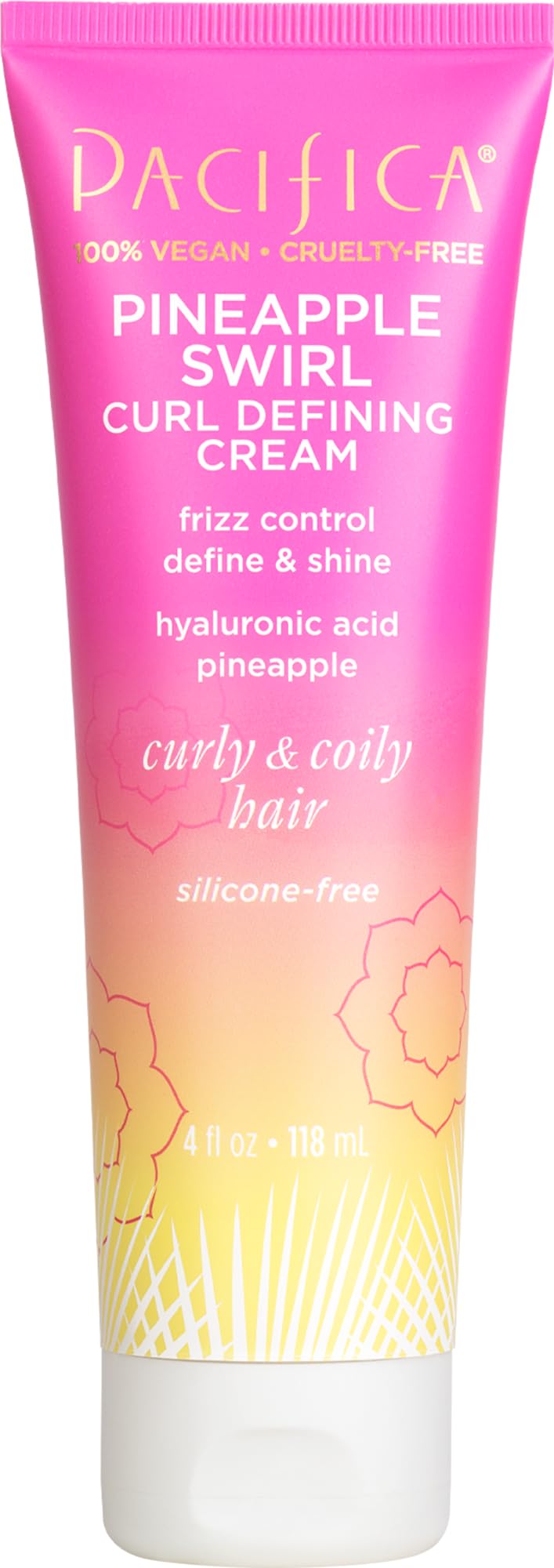 PACIFICA Pineapple Swirl Curl Defining Cream for Curly Hair 4 oz Frizz Control & Curl Enhancer Styling Cream for Curly & Wavy Hair Coconut Oil & Hyaluronic Acid Defines & Adds Bounce Without Crunch