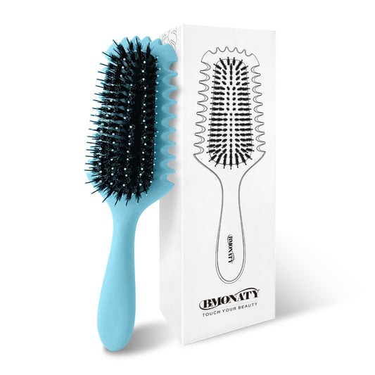 Curl Defining Brush, Boar Bristle Hair Brush Gifts for Women and Men Shape, Volumize, and Detangle Curly Hair Styling with Reduced Pulling and Curl Separation Blue