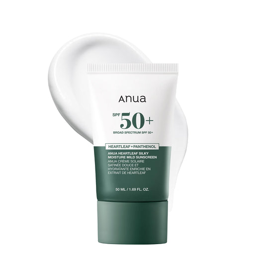 ANUA Heartleaf Silky Moisture Mild Sunscreen, Broad Spectrum SPF 50+ with Moisturizing Formula, Lightweight Korean Sunscreen, Natural finish, Vegan, korean skin care 50ml / 1.69 fl. oz.