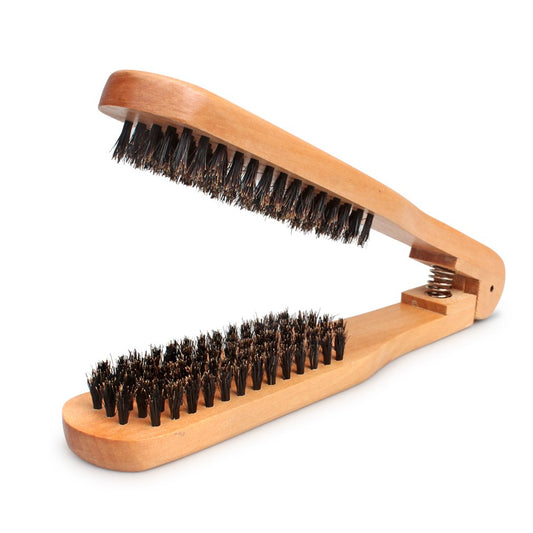 DIY Salon Hairdressing Hair Straightener Wooden Anti-static Dual-Brush Comb