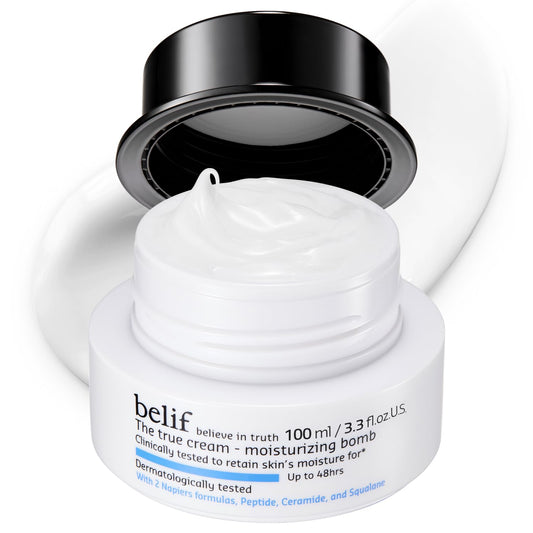 belif Moisturizing Bomb Daily Ceramide Moisturizer with Peptide & Squalane, 48hr Hydration & Anti-Aging Cream, Milky & Lightweight, Restores Skin Barrier, Korean Skincare, 3.3 fl oz (100ml)