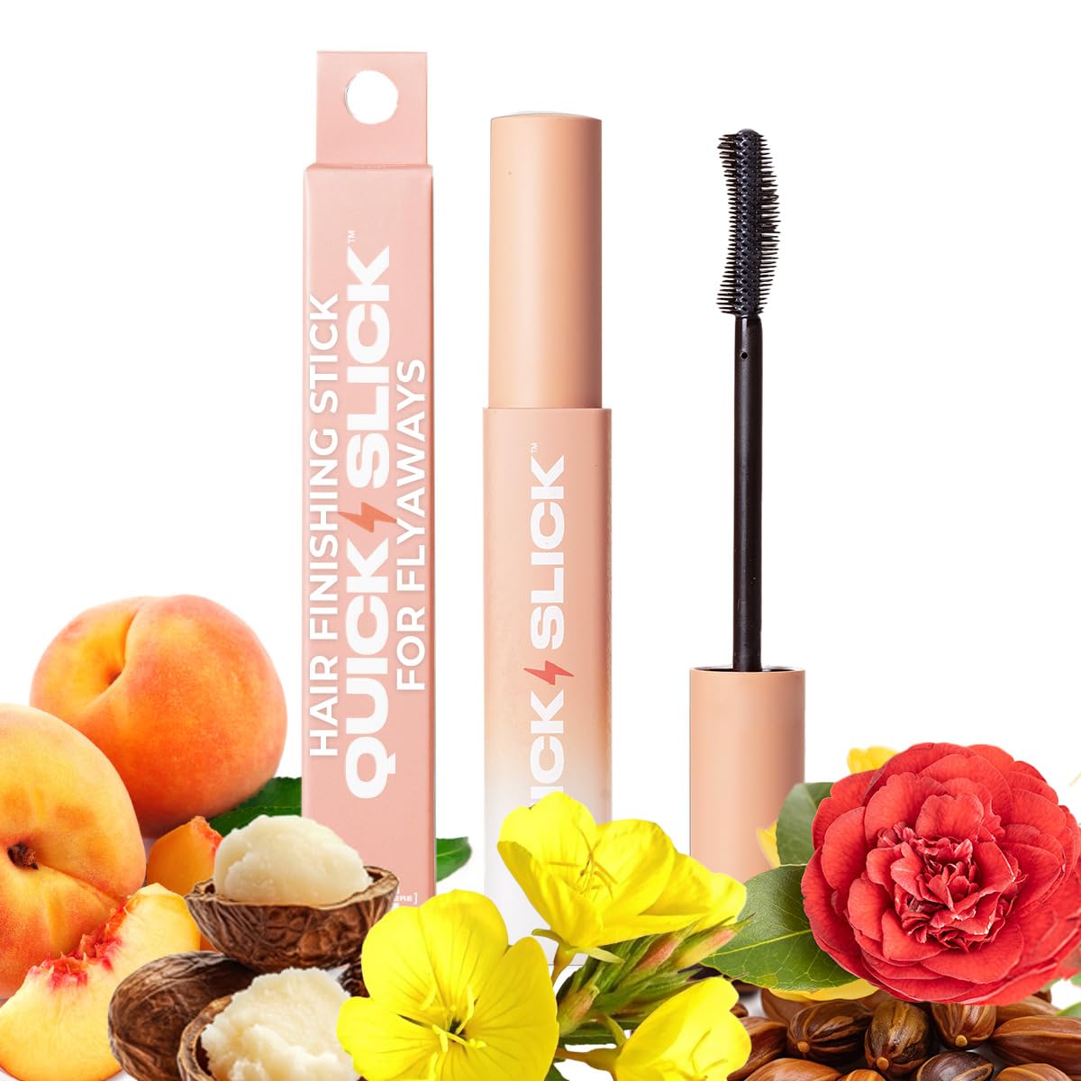 INH Hair Mascara for Flyaways | Quick Slick Hair Finishing Stick for Flyaways, Frizz Control, & Slick Back Look | Non Greasy & Non Comedogenic Smoothing Serum & Frizz Tamer Wand | Peach Tart, 18ml