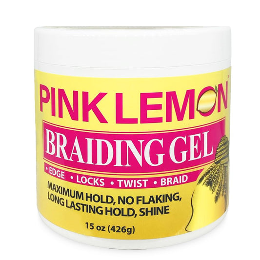 PINK LEMON Braiding Gel (15 oz) - Maximum Hold, No Flaking, Long Lasting Hold, High Shine. For Micro, Inter, Dread, Faux, Loc, Twist, Braid, Edge.
