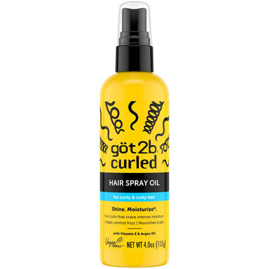 GOT2B Curled Hair Spray Oil, 4oz, for curl types 3-4, curly and coily hair, helps control frizz and nourishes the scalp
