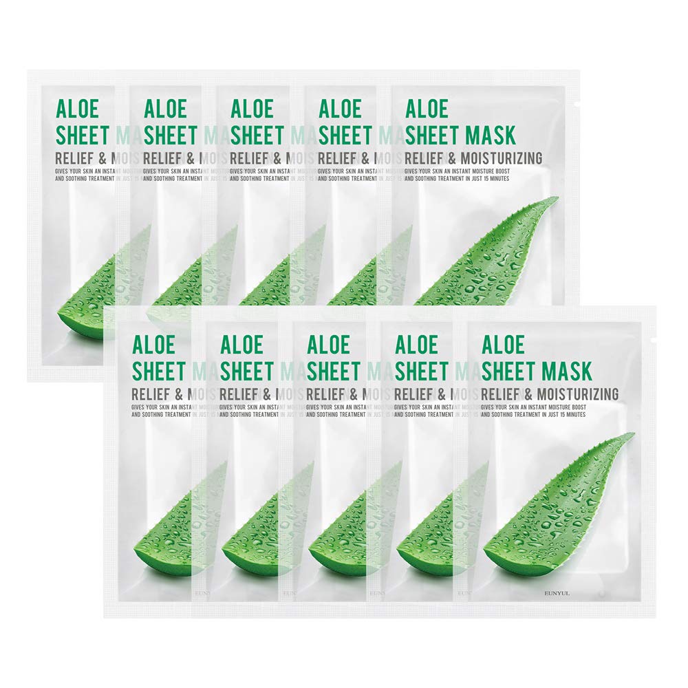 EUNYUL Purity Facial Sheet Mask Pack ALOE x 10pcs Korean Skincare Hydrating & Nourishing & Natural Ingredients for All Skin Type [PACK OF 10]