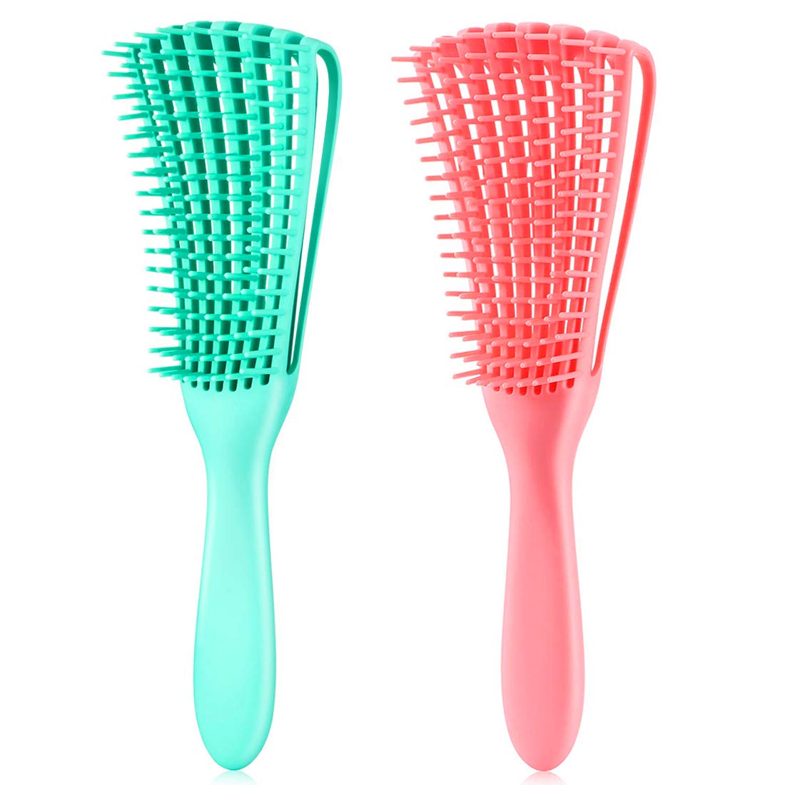 Detangling Brush for Textured 3a to 4c Kinky, Wavy, Curly, Coily Hair - Scalp Massager Comb for Afro, African Hair (2 pcs, Green-Pink)