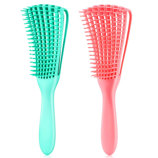Detangling Brush for Textured 3a to 4c Kinky, Wavy, Curly, Coily Hair - Scalp Massager Comb for Afro, African Hair (2 pcs, Green-Pink)