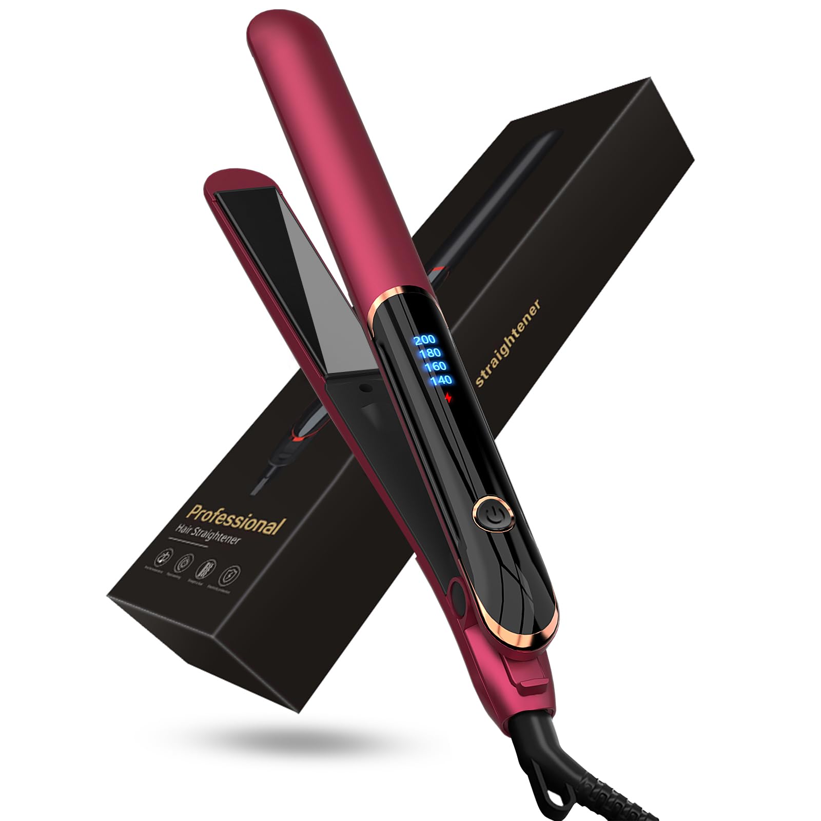 Flat Iron Hair Straightener and Curler 2 in 1 Plancha de Cabello 10s Fast Heat Up Flat Iron with Clear LCD Display Professional Ceramic Coating for Shinier & Smoother Hair,Hair Styling Tool
