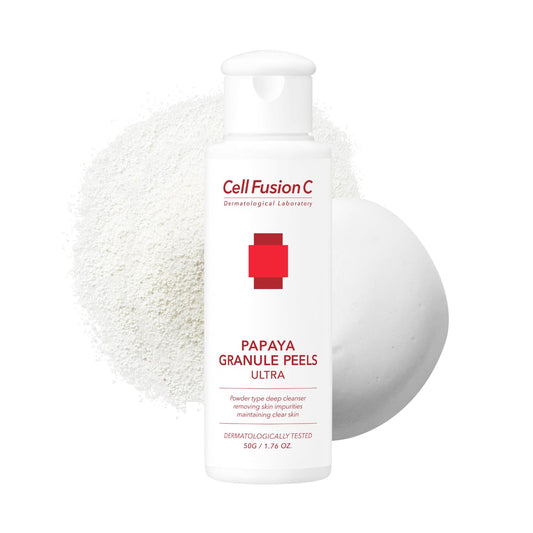 Cell Fusion C Papaya Granule Peels Ultra, Powder Face Wash for Sensitive Skin with Papaya Enzyme, Clarifies and Cleanses for Smoother, Even skin, 1.76 oz