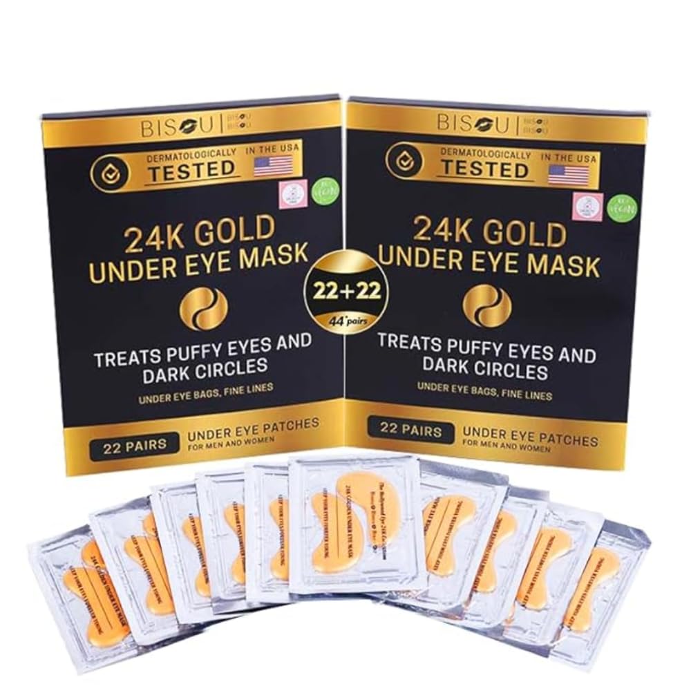 24K Gold Under Eye Patches (44 Pairs) Collagen Masks for Dark Circles, Puffiness & Wrinkles Skincare Treatment for Women