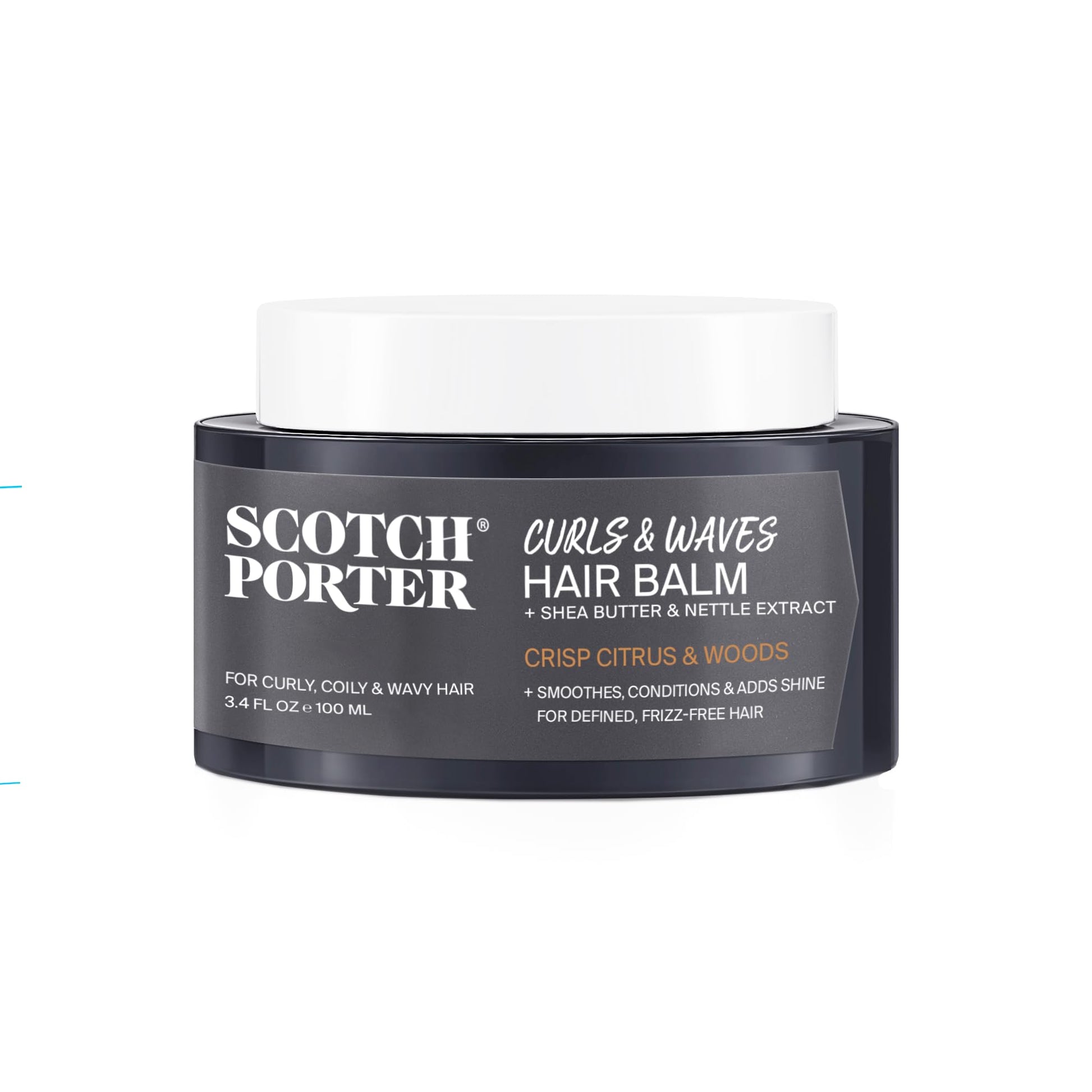 Scotch Porter Curls & Waves Smoothing Hair Balm for Men | Instantly Controls, Moisturizes, Defines & Adds Shine | Free of Parabens, Sulfates & Silicones | Vegan | 3.4oz