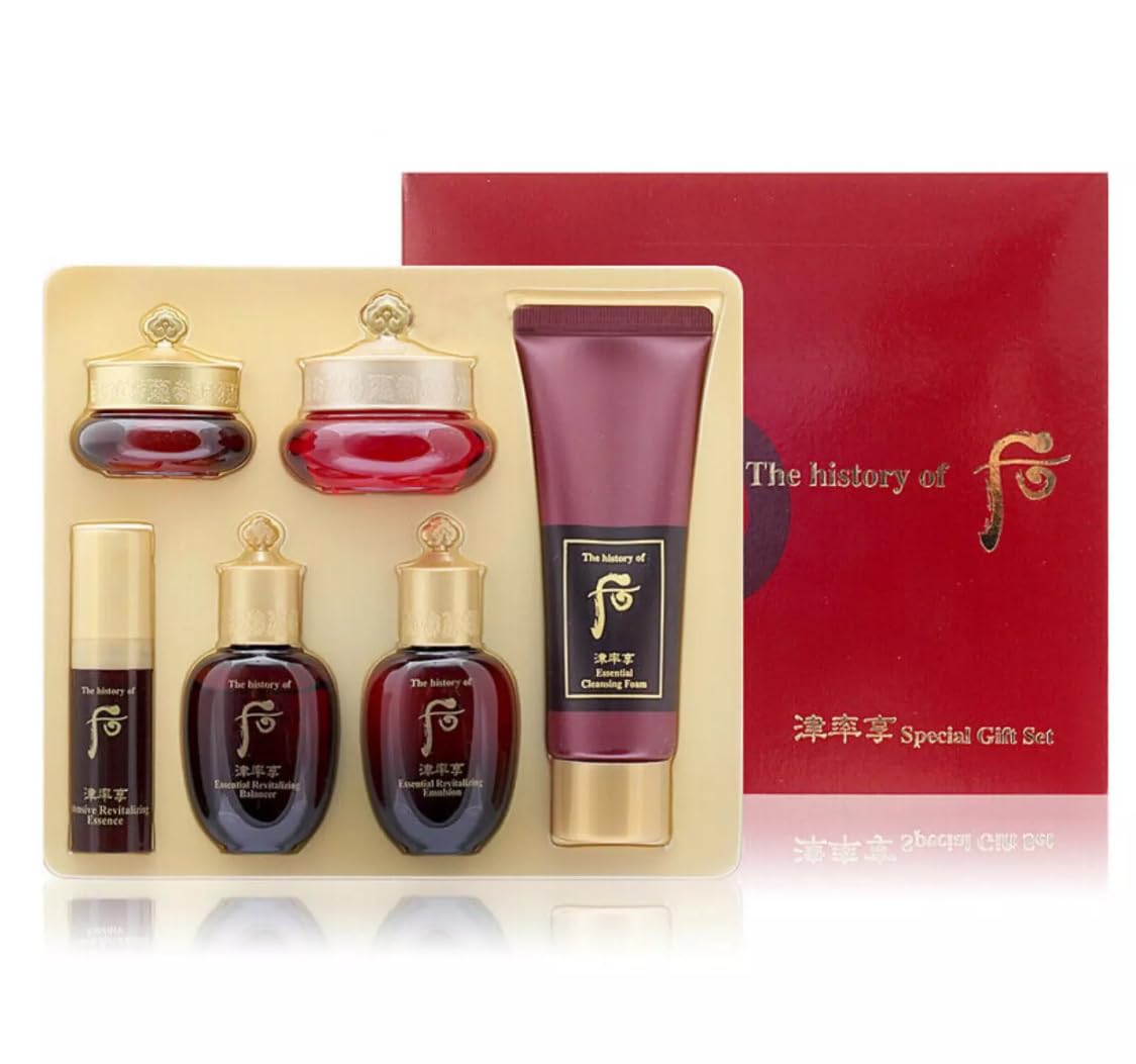 The Whoo Jinyul Mini Set (6pcs: Balance, Lotion, Essence, Cream, Eye Cream and Cleansing Foam) Overnight Skincare for Moisture, Smoothness and Resilience. Made in Korea