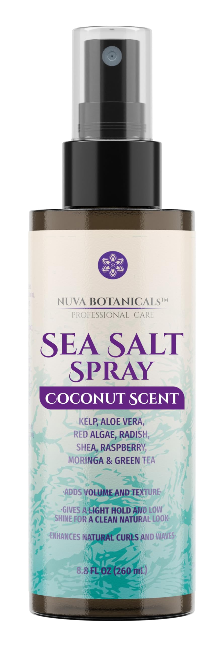 Coconut Sea Salt Hair Texturizing Spray with Castor Oil, Aloe Vera, Red Algae, Kelp, Raspberry, and Green Tea (8.8 Oz)