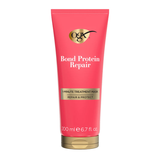 OGX Repair & Protect Bond Protein Repair 1-Minute Treatment Mask, Deep Conditioning Hair Mask Rapidly Repairs for Shiny, Smooth Hair That Lasts Between Washes, 6.7 fl. oz