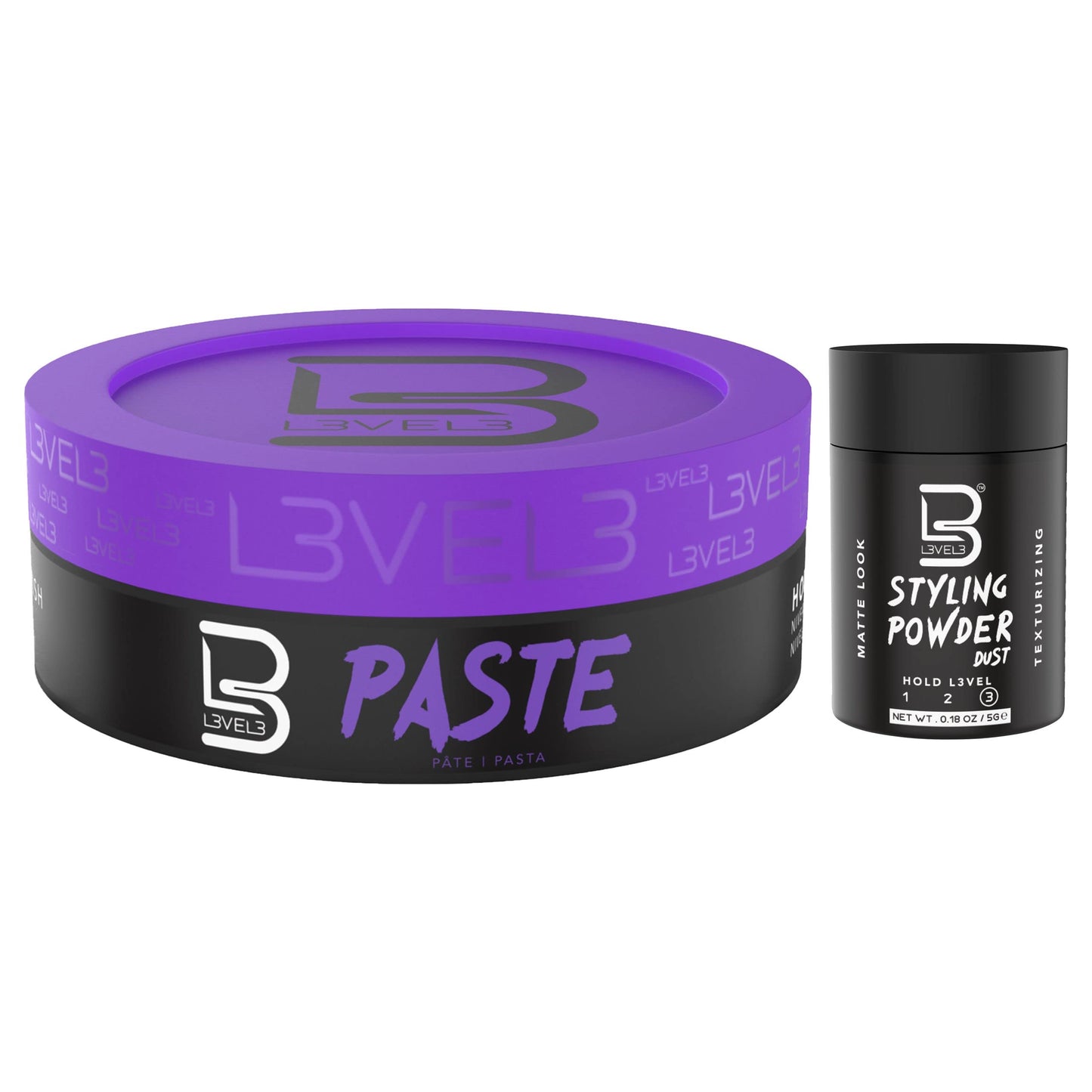 L3 Level 3 Paste - Long-Lasting Hold - Improves Strength and Volume of Hair - Protects Against Hair Damage - Level Three Men Styling Product (Sample Powder Included, Paste)