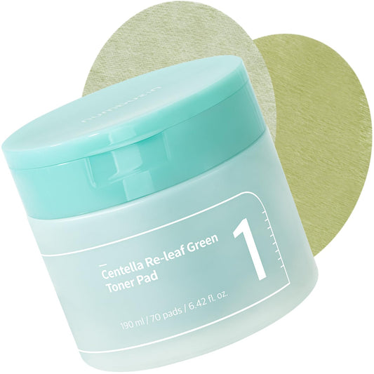 numbuzin No.1 Toner Pads | Centella Re-Leaf Green Toner Pad | Double-Sided | Centella Asiatica, Heartleaf, Licorice Root | Calming, Hydrating, Exfoliating | 70 Pads/6.42 fl. oz.