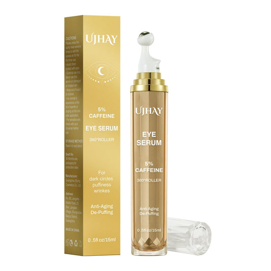 5% Caffeine Eye Cream, Under Eye Serum for Dark Circles, Puffiness & Wrinkles Fine Lines, Eye Roller Serum with 360¡ Massage Ball, Eye Treatment Balm for Men & Women