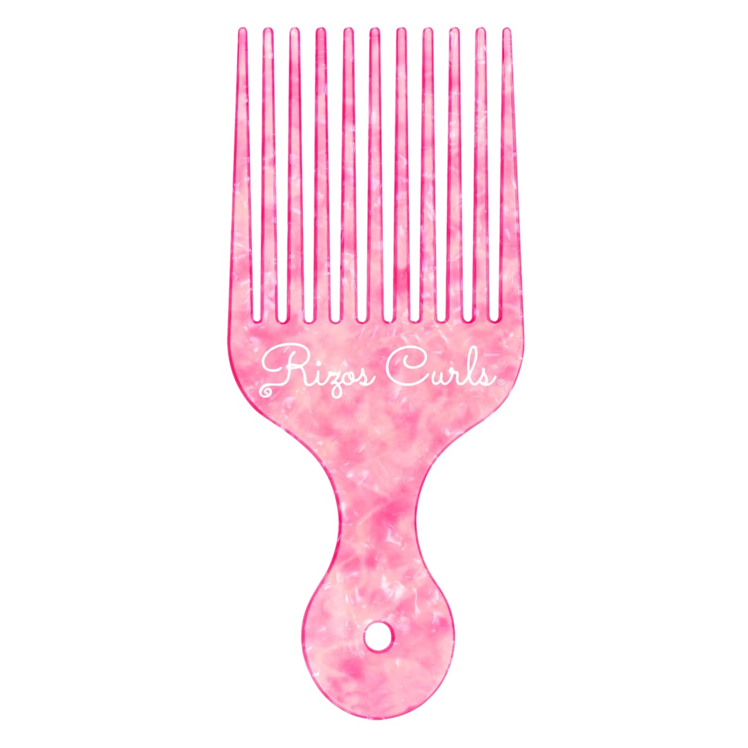 Rizos Curls Hair Pick Comb, Fluff Curls & Add Volume, Larger Pick To Lift Roots, Curly Textured Hair, Pink
