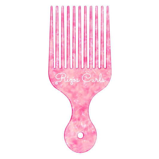 Rizos Curls Hair Pick Comb, Fluff Curls & Add Volume, Larger Pick To Lift Roots, Curly Textured Hair, Pink