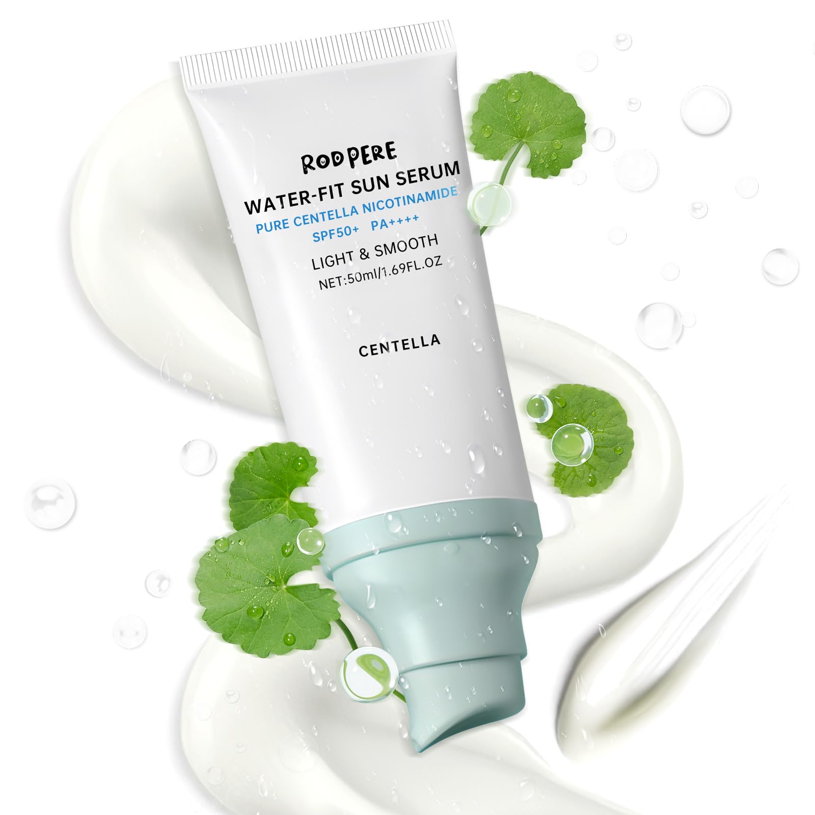Centella Sunscreen SPF 50+ PA++++, 50ml Korean Sun Screen With Niacinamide For Face & Body, Gentle Water - Fit Sun Serum For Oily & Dry Skin, Long Lasting Moisturizing, No White Cast, Travel Size