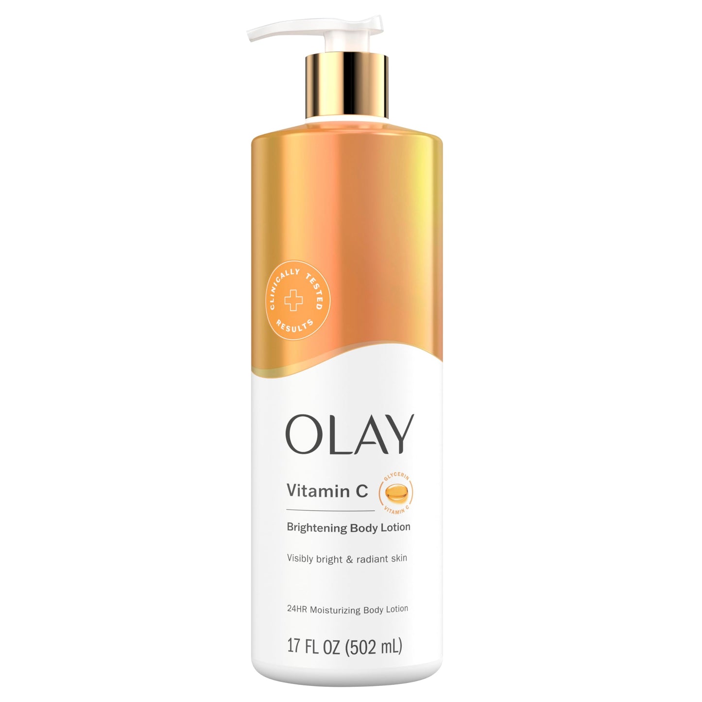 OLAY Body Lotion for Women, Brightening with Vitamin C Serum, Visibly Bright & Radiant Skin, 24hr Moisture & Hydration, Fast Absorbing Formula, Vitamin B3 Complex, For All Skin Types, 17 fl oz