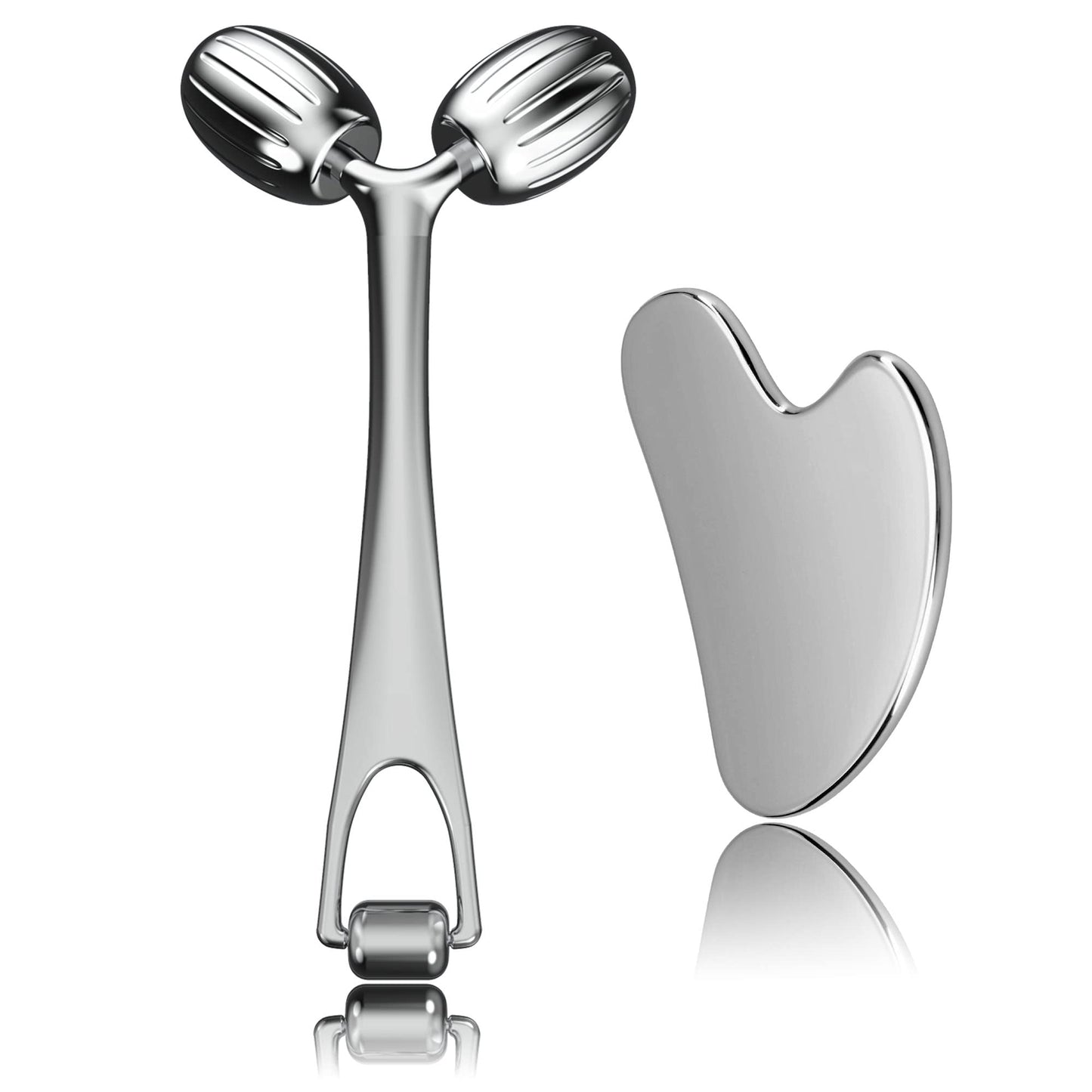 Yeamon Gua Sha Facial Tools and Face Roller Set, Facial Massage Tool for Women's Skincare Routine,Cooling Stainless Steel Face Sculpting Eyes Roller Guasha for Daily Use or Self-Care Gift for Women