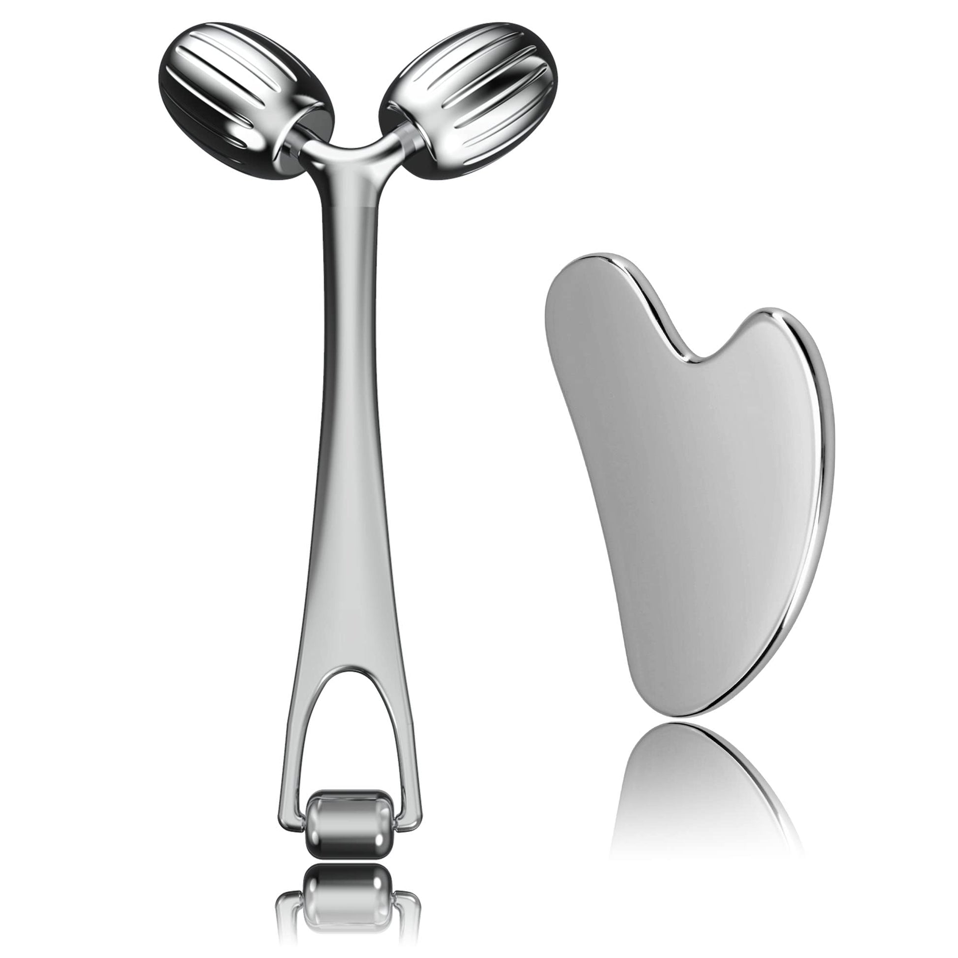 Yeamon Gua Sha Facial Tools and Face Roller Set, Facial Massage Tool for Women's Skincare Routine,Cooling Stainless Steel Face Sculpting Eyes Roller Guasha for Daily Use or Self-Care Gift for Women