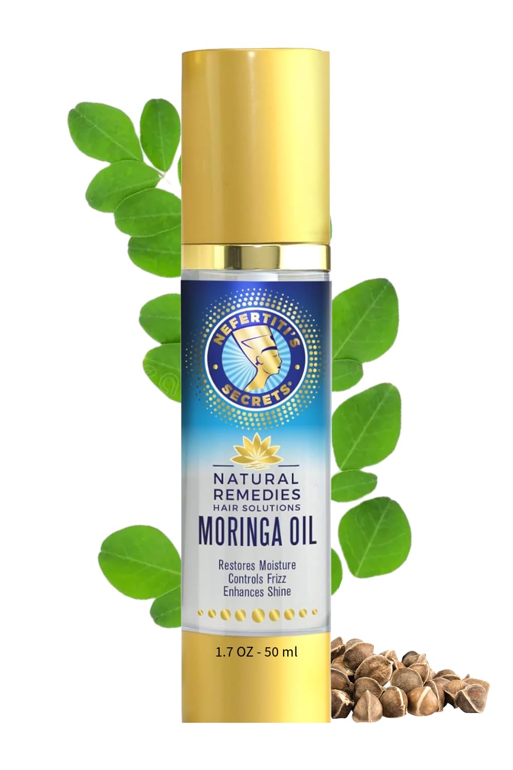 Nefertiti's Secrets Moringa Oil Organic Hair Growth - Wild Pure Rosemary Hair Oil for Nourishment, Rejuvenate & Moisturize - Curly Secret Hair Products - 1.7 Ounce / 50 mL