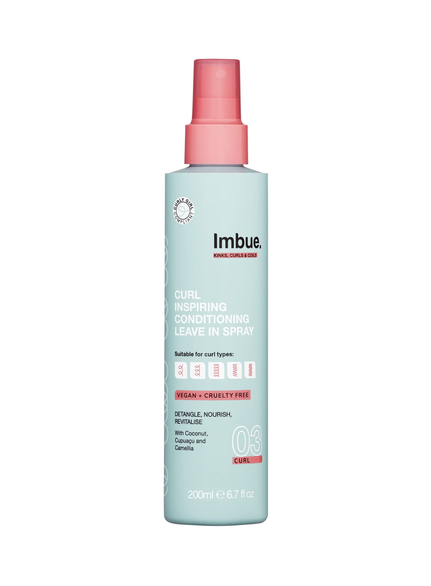 Imbue Leave-In Conditioning Spray for Curly Hair, 6.7 fl oz, Coconut Oil - Frizz Control, Leave in Conditioner for Dry, Damaged Curls, Curly Girl Compliant, Vegan