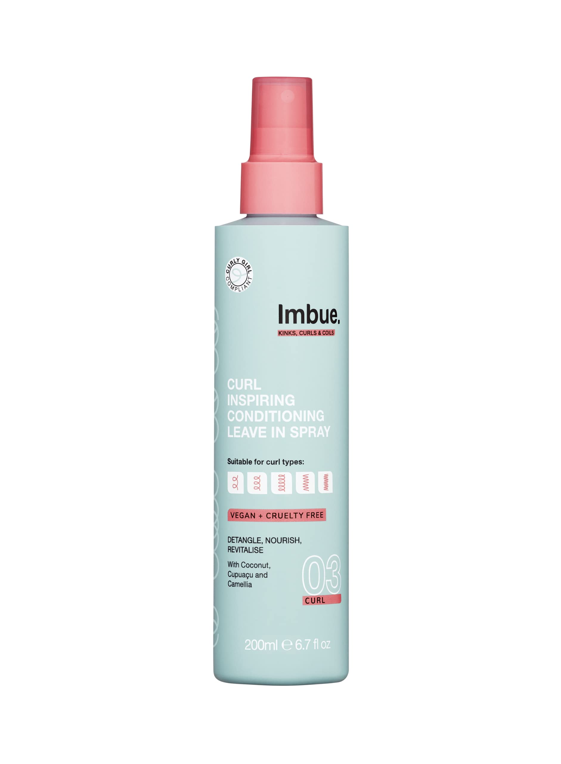Imbue Leave-In Conditioning Spray for Curly Hair, 6.7 fl oz, Coconut Oil - Frizz Control, Leave in Conditioner for Dry, Damaged Curls, Curly Girl Compliant, Vegan