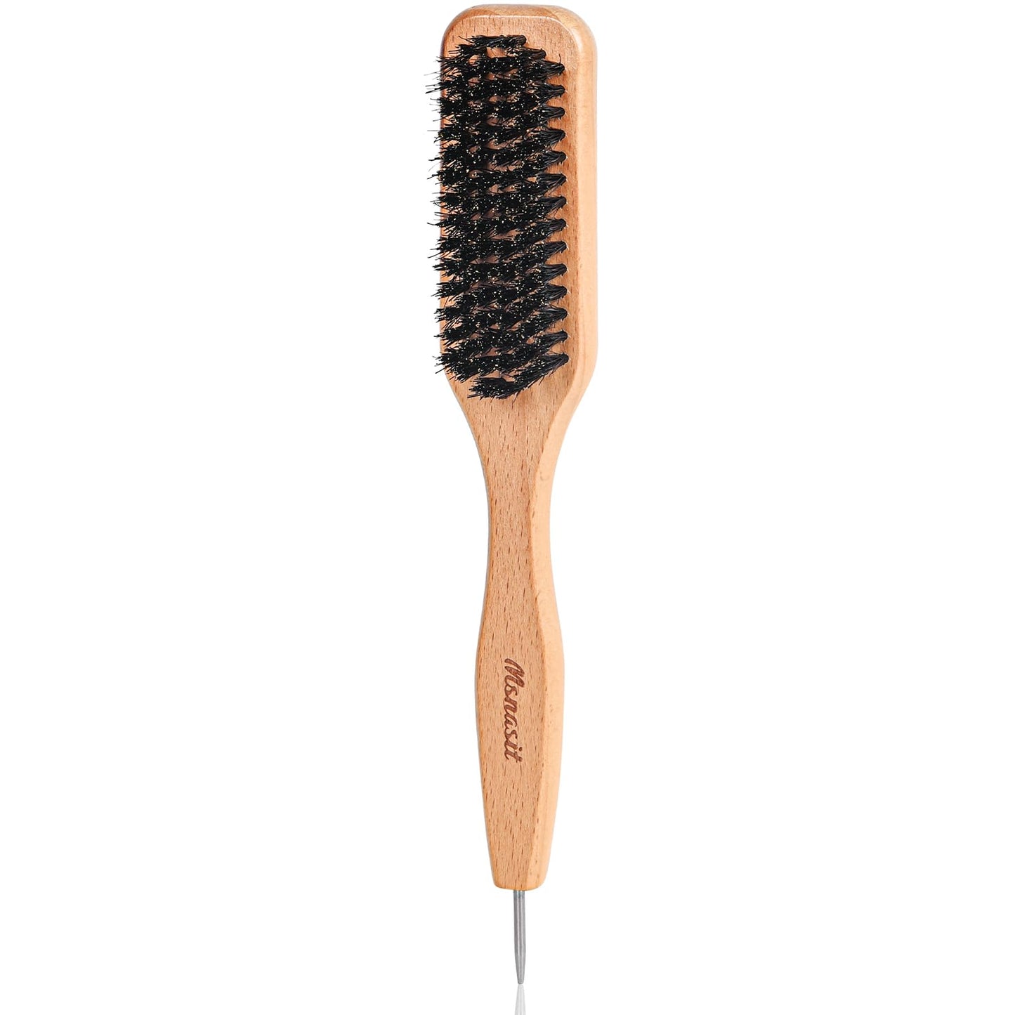 Boar Bristle Slick Back Hair Brush with Metal Rat Tail End, Soft Smoothing and Styling Brush, Middle Part and Sectioning Tool for Slick Back, Ponytail, Bun